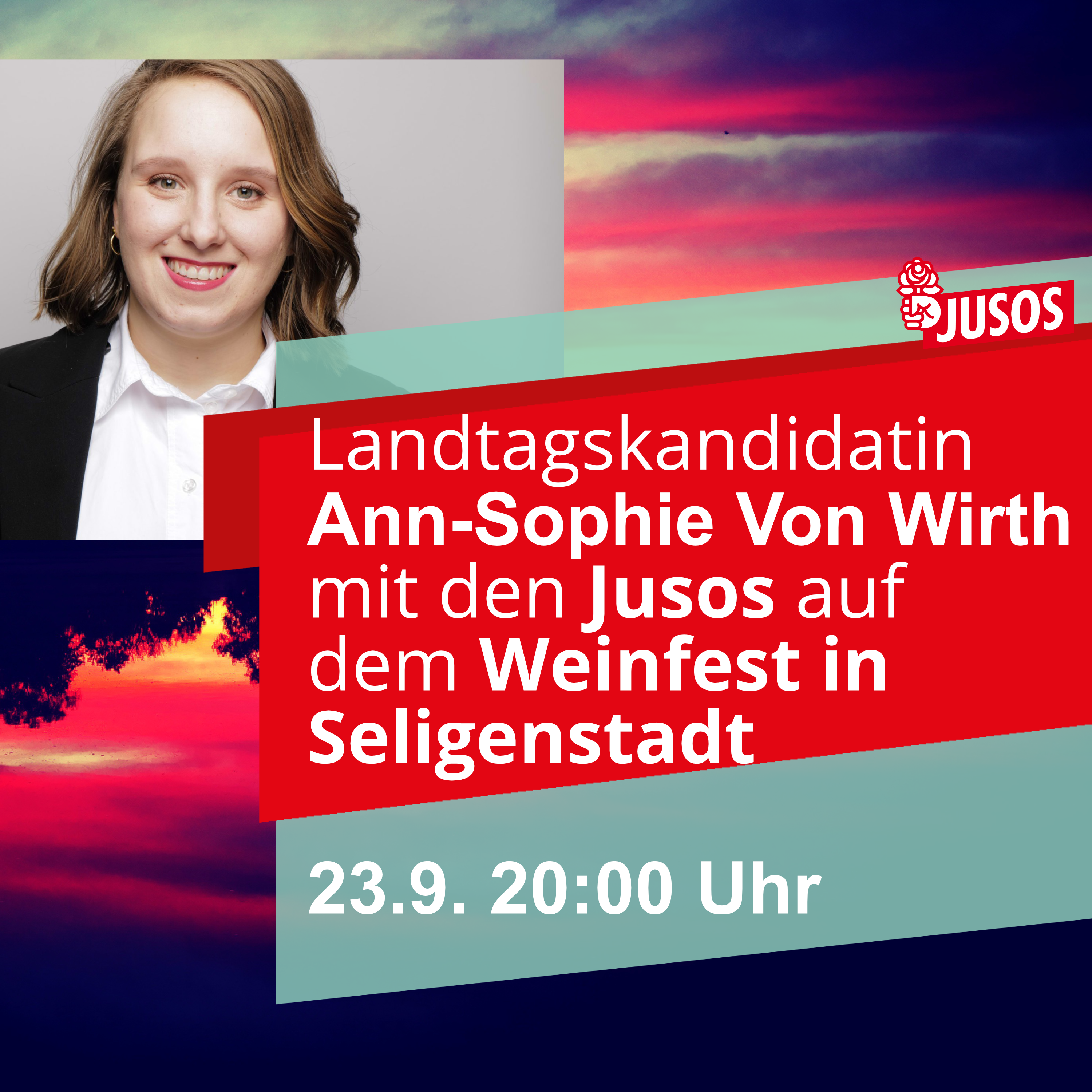 Landtagskandidatin Ann-Sophie von Wirth mit den Jusos auf dem Weinmarkt Seligenstadt