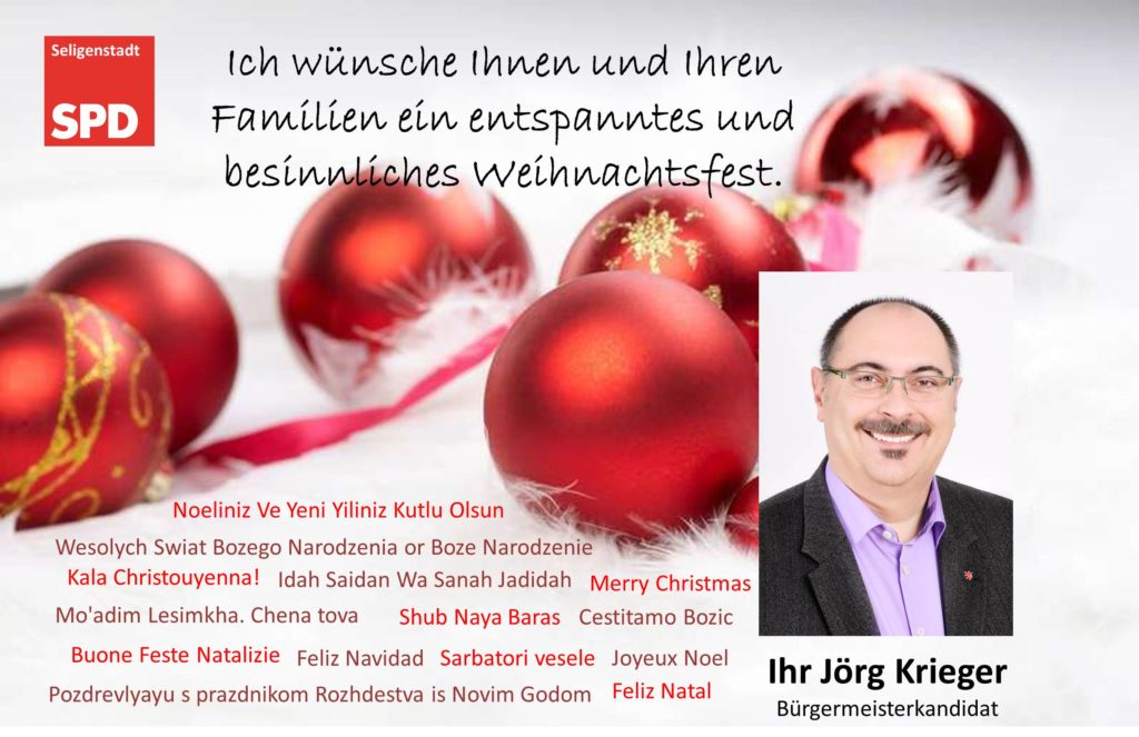 Weihnachtsgrüße von Jörg Krieger und der SPD Seligenstadt